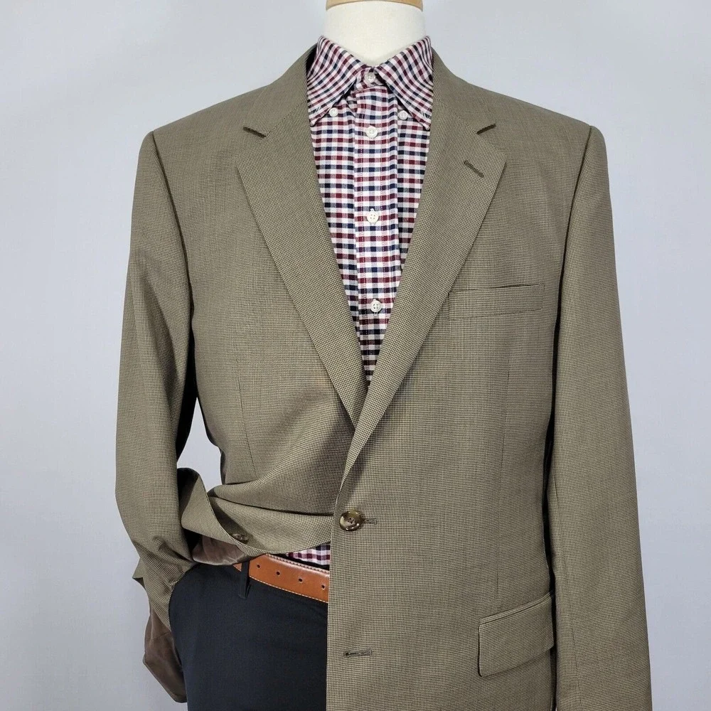 JOS‎ A BANK Men's Sport Coat Blazer Two Button Brown Black Houndstooth Wool 46L